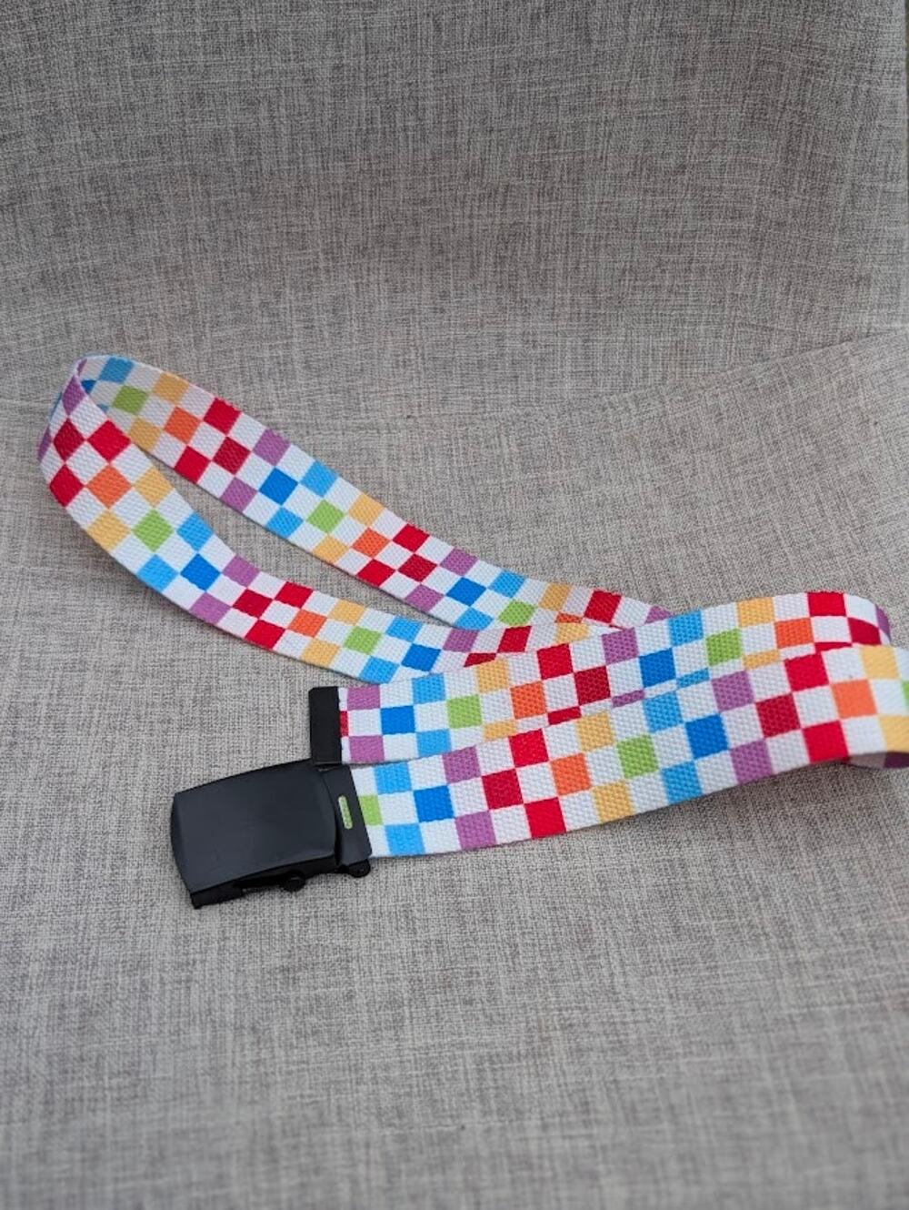 Y2K Unisex Rainbow Colorblock Plaid Belt Adjustable Metal Clasp Hippie Boho